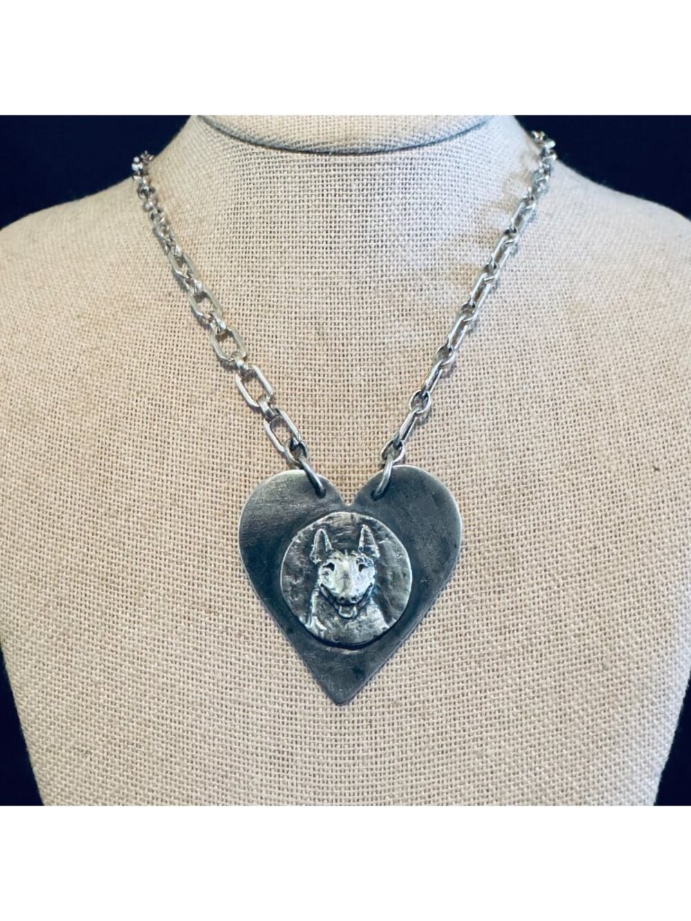 Sterling Silver 925 Dog Head Heart Pendant Necklace Size 23" Length
